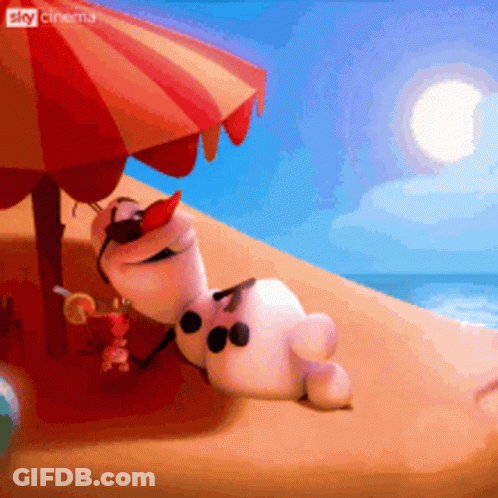 A Cartoon Character Laying On A Beach Under An Umbrella With Sky Cinema Written On The Bottom Right GIF
