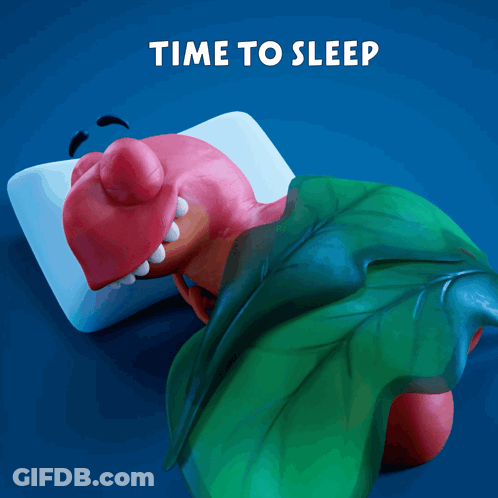 A Cartoon Character Laying On A Pillow With The Words " Time To Sleep " Above It GIF