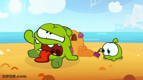 A Cartoon Character Laying On The Beach With His Tongue Sticking Out GIF