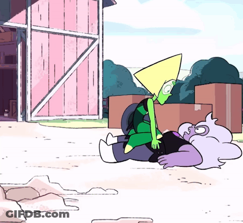 A Cartoon Character Laying On The Ground With A Pink Building Behind Them GIF