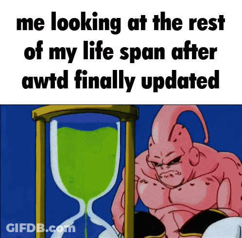 A Cartoon Character Looking At An Hourglass That Says Me Looking At The Rest Of My Life Span After Awtd GIF