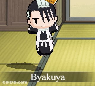 A Cartoon Character Named Byakuya Is Hanging From The Ceiling GIF