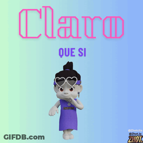 A Cartoon Character Named Clara Is Wearing A Purple Dress And Heart Shaped Sunglasses GIF