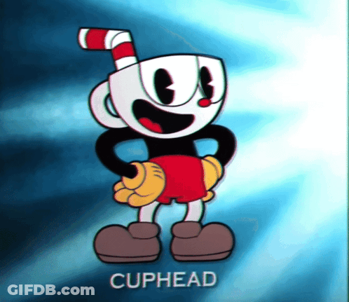 A Cartoon Character Named Cuphead Is Holding A Cane GIF