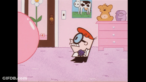 Dexter Standing In Front Of Pink Bubble Gum GIF