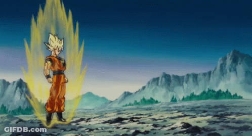 A Cartoon Character Named Goku Is Standing In A Field GIF