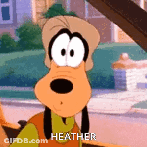 A Cartoon Character Named Goofy Is Standing In Front Of A Car And Saying Heather . GIF