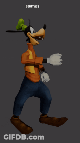 A Cartoon Character Named Goofy Is Walking On A Dark Background GIF