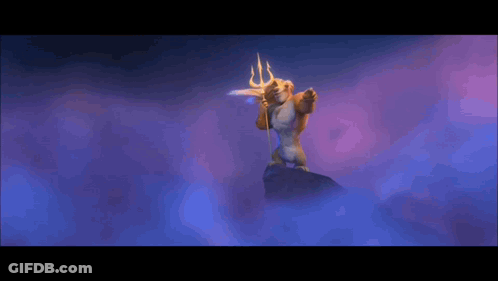 A Cartoon Character Named Granny Is Holding A Trident In His Right Hand GIF