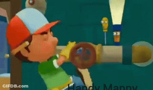 A Cartoon Character Named Handy Manny Is Fixing A Pipe . GIF