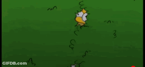 A Cartoon Character Named Homer Simpson Is Standing In The Grass . GIF