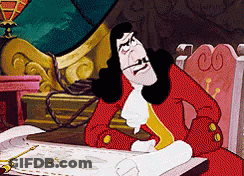 A Cartoon Character Named Hook Is Sitting At A Desk Looking At A Map GIF