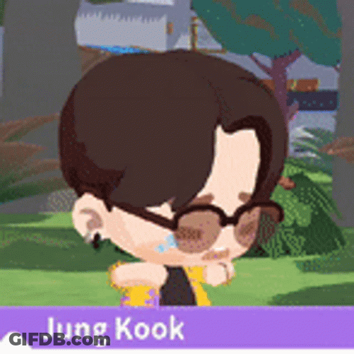 A Cartoon Character Named Jung Kook Is Wearing Glasses And Crying GIF