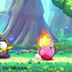 A Cartoon Character Named Kirby Is Walking In A Forest GIF