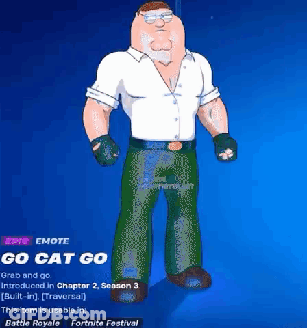 A Cartoon Character Named Peter Griffin From The Family Guy Is Standing In Front Of A Blue Background . GIF