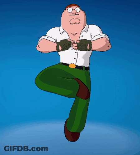 A Cartoon Character Named Peter Griffin Is Jumping In The Air With His Arms Outstretched GIF