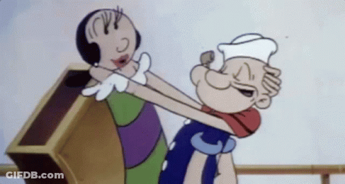 A Cartoon Character Named Popeye Is Hugging Another Cartoon Character GIF