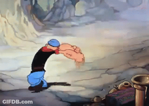 A Cartoon Character Named Popeye Is Kneeling Down With A Pig On His Back GIF
