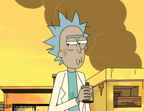 A Cartoon Character Named Rick From Rick And Morty Holding A Bottle GIF