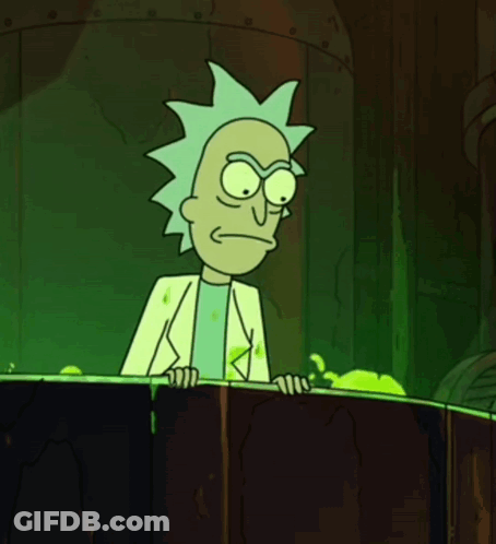 A Cartoon Character Named Rick From Rick And Morty Is Standing Next To A Green Wall GIF
