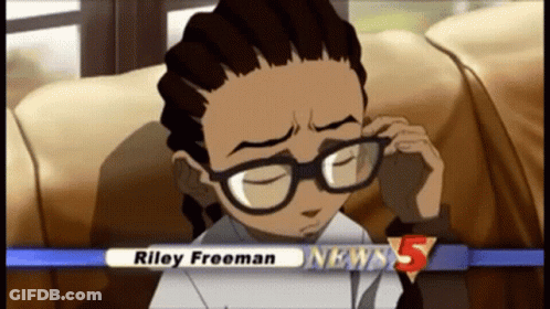 A Cartoon Character Named Riley Freeman Is On The News Channel GIF