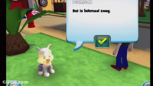A Cartoon Character Named Samson Is Talking To A Small White Dog GIF