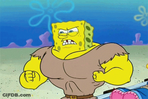A Cartoon Character Named Spongebob Has A Very Muscular Body GIF