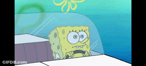 A Cartoon Character Named Spongebob Is Driving A Car GIF