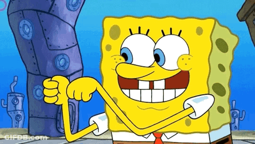A Cartoon Character Named Spongebob Is Flexing His Muscles And Smiling GIF