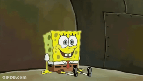 A Cartoon Character Named Spongebob Is Sitting On The Ground Smiling GIF