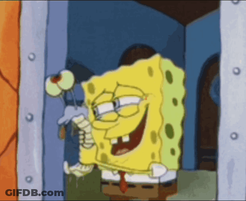 A Cartoon Character Named Spongebob Is Smiling And Holding A Balloon GIF