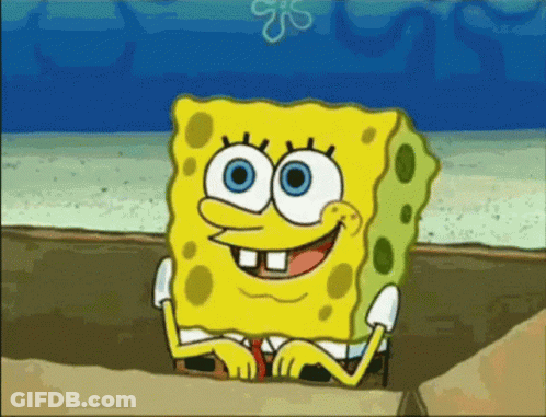 A Cartoon Character Named Spongebob Is Smiling And Looking Over A Wall GIF