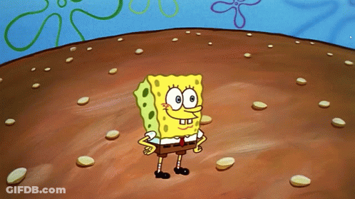 A Cartoon Character Named Spongebob Is Standing In A Field Of Dirt GIF