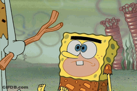 A Cartoon Character Named Spongebob Is Standing Next To A Rock GIF