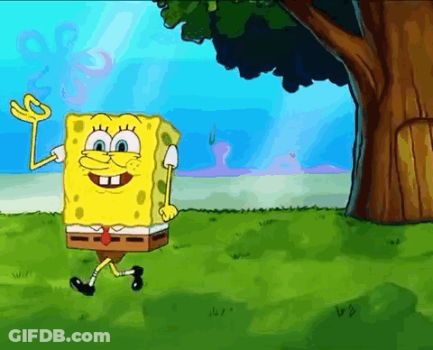 A Cartoon Character Named Spongebob Is Walking In A Field GIF