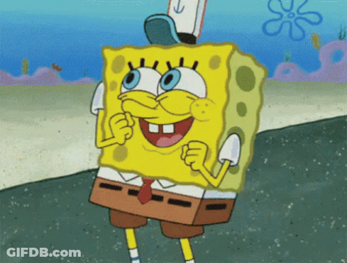 A Cartoon Character Named Spongebob Is Wearing A Hat GIF