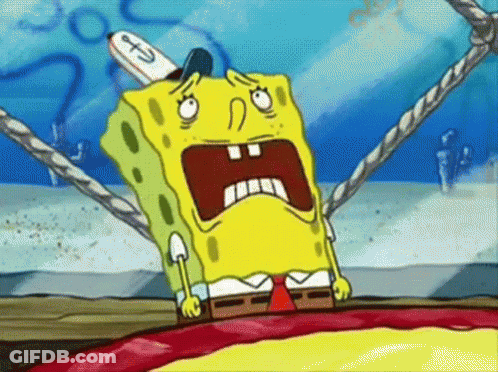 A Cartoon Character Named Spongebob Squarepants Is Holding A Rope With His Mouth Open . GIF