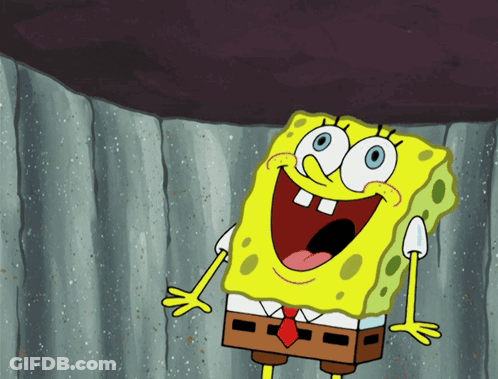 A Cartoon Character Named Spongebob Squarepants Is Smiling GIF