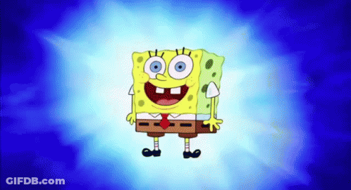 A Cartoon Character Named Spongebob Squarepants Is Standing On A Blue Background GIF