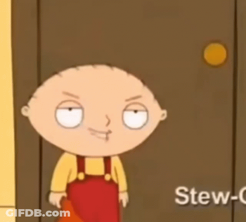 A Cartoon Character Named Stew Stands In Front Of A Door GIF