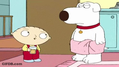 A Cartoon Character Named Stewie And A Dog Named Brian Are Standing Next To Each Other GIF