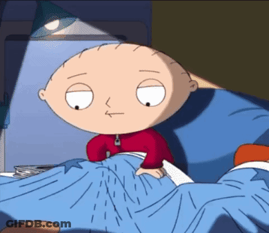 A Cartoon Character Named Stewie From Family Guy Is Laying In Bed GIF