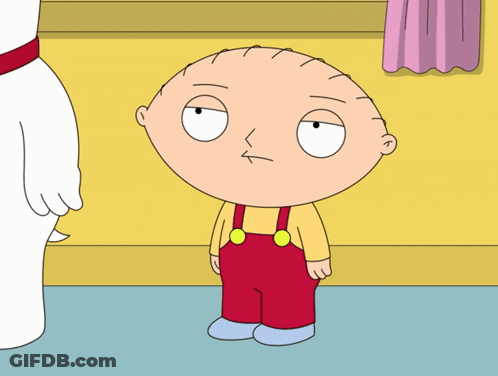 A Cartoon Character Named Stewie From Family Guy Is Standing Next To A White Dog GIF