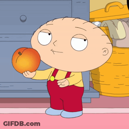 A Cartoon Character Named Stewie Griffin Is Holding An Apple In His Hand GIF