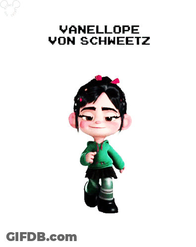 A Cartoon Character Named Vanellope Von Schweetz With A White Background GIF