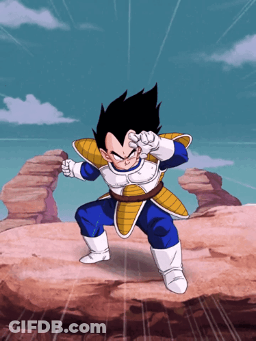 A Cartoon Character Named Vegeta Is Standing On A Rock In The Desert GIF