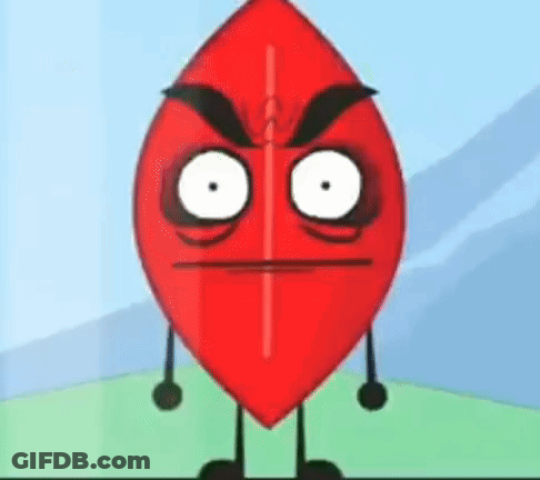 A Cartoon Character Of A Red Leaf With Arms And Legs Is Making A Funny Face . GIF