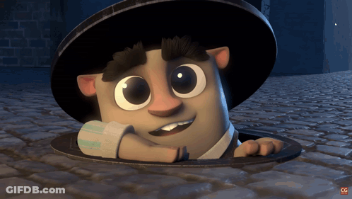 A Cartoon Character Peeking Out Of A Manhole GIF