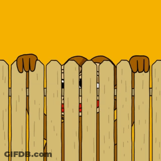 A Cartoon Character Peeking Over A Wooden Fence GIF