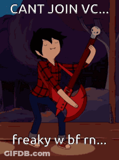 A Cartoon Character Playing A Guitar With The Words Cant Join Vc Freaky W Bf Rn Below Him GIF